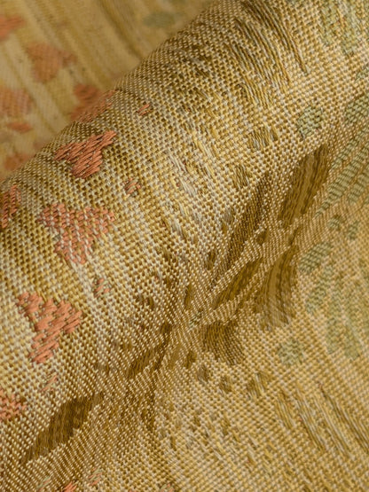 By Yard Fabricut Medallion 100% Silk Stripe In Jasmine Yellow &amp; Pink Green Gold Strie
