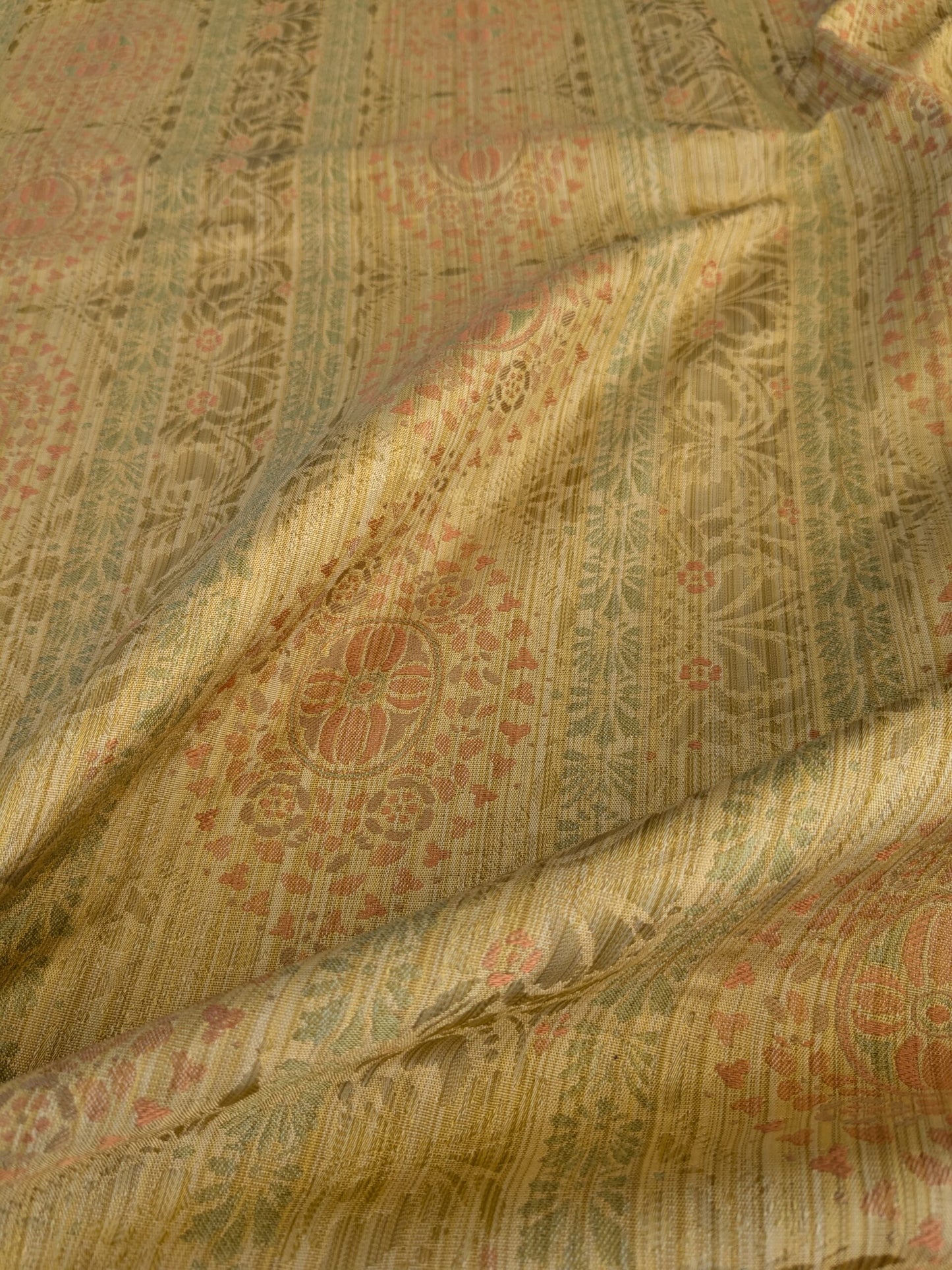 By Yard Fabricut Medallion 100% Silk Stripe In Jasmine Yellow &amp; Pink Green Gold Strie