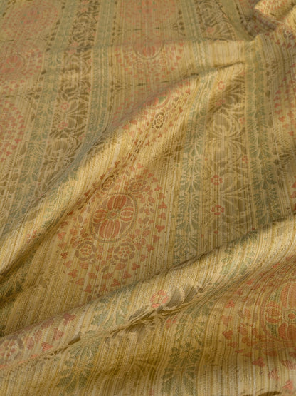 By Yard Fabricut Medallion 100% Silk Stripe In Jasmine Yellow &amp; Pink Green Gold Strie
