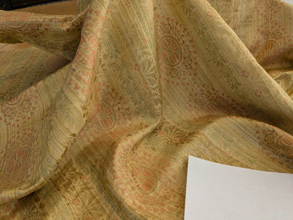 By Yard Fabricut Medallion 100% Silk Stripe In Jasmine Yellow &amp; Pink Green Gold Strie