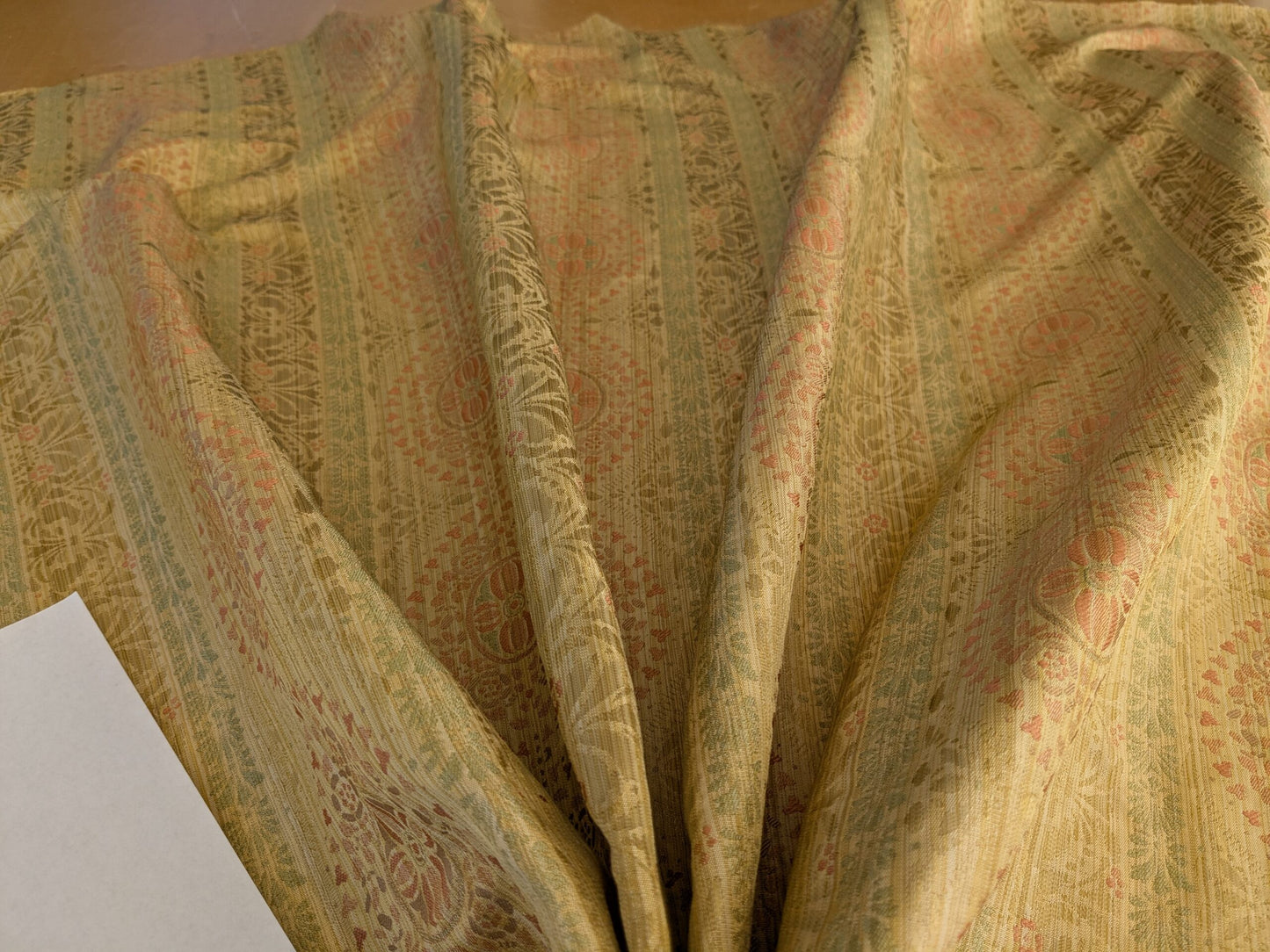 By Yard Fabricut Medallion 100% Silk Stripe In Jasmine Yellow &amp; Pink Green Gold Strie