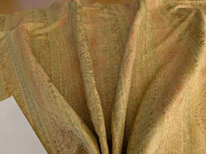 By Yard Fabricut Medallion 100% Silk Stripe In Jasmine Yellow &amp; Pink Green Gold Strie