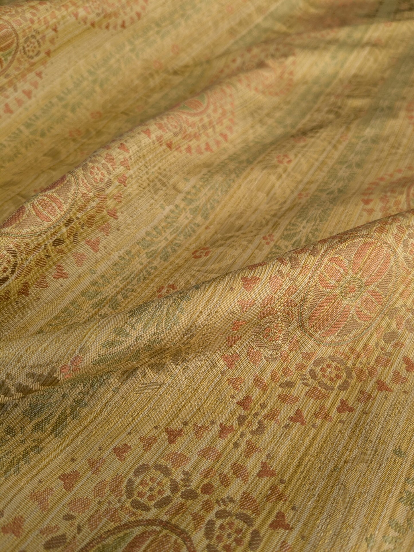 By Yard Fabricut Medallion 100% Silk Stripe In Jasmine Yellow &amp; Pink Green Gold Strie