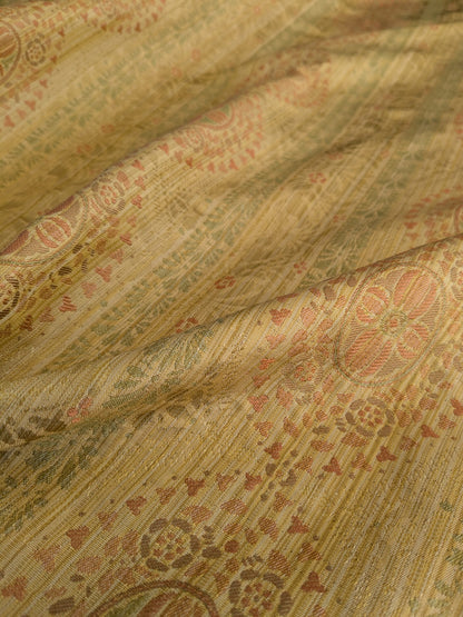 By Yard Fabricut Medallion 100% Silk Stripe In Jasmine Yellow &amp; Pink Green Gold Strie