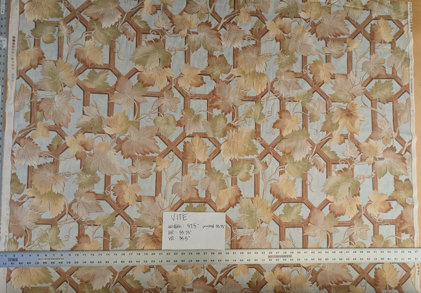 Brunschwig &amp; Fils Vite Grape Vineyard Foliage Viticulture Printed Cotton Satin Light Blue Sky Green