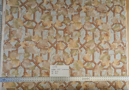 Brunschwig &amp; Fils Vite Grape Vineyard Foliage Viticulture Printed Cotton Satin Light Blue Sky Green