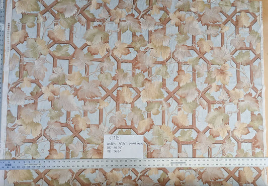 Brunschwig & Fils Vite Grape Vineyard Foliage Viticulture Printed Cotton Satin Light Blue Sky Green