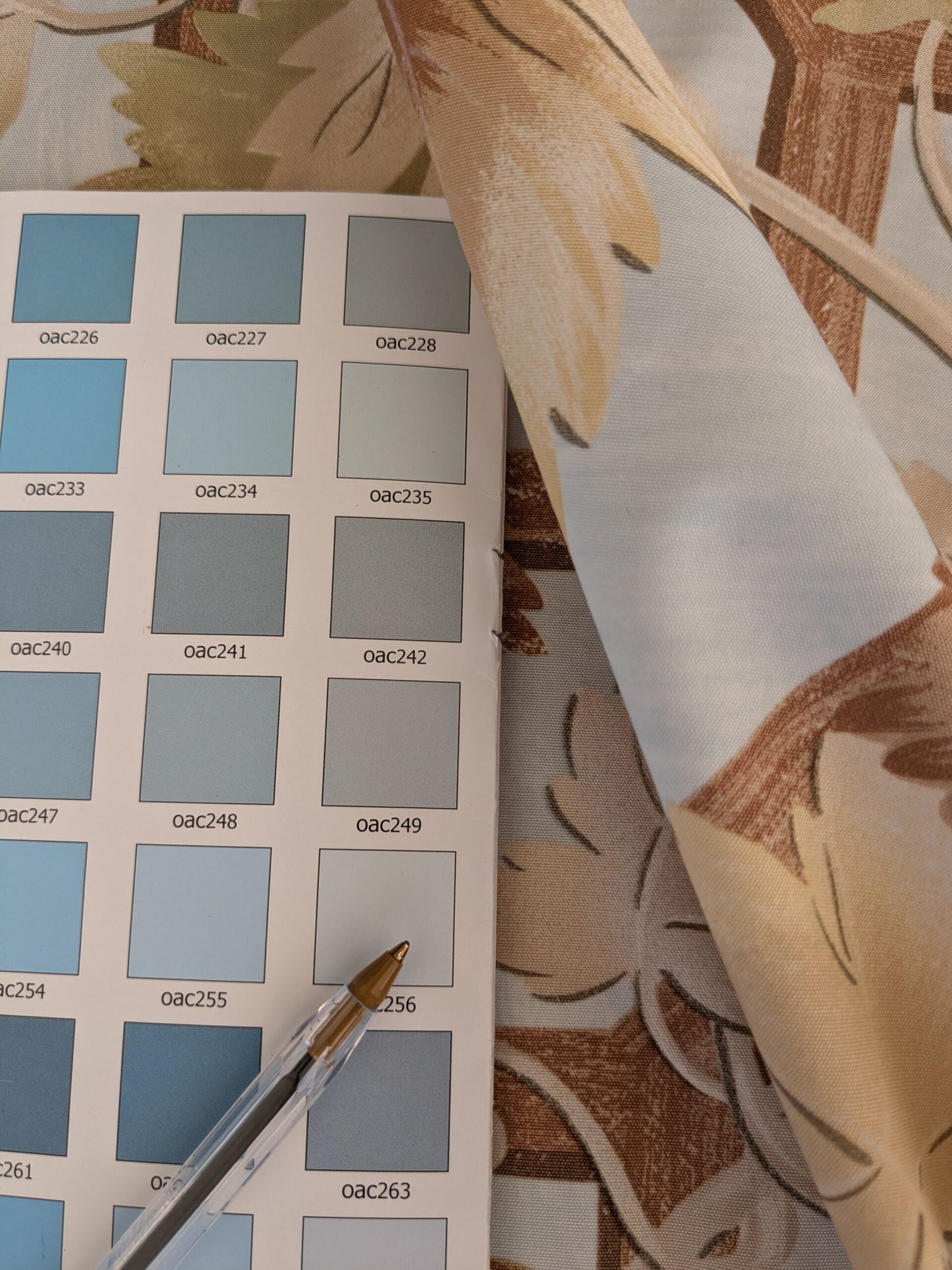 Brunschwig &amp; Fils Vite Grape Vineyard Foliage Viticulture Printed Cotton Satin Light Blue Sky Green