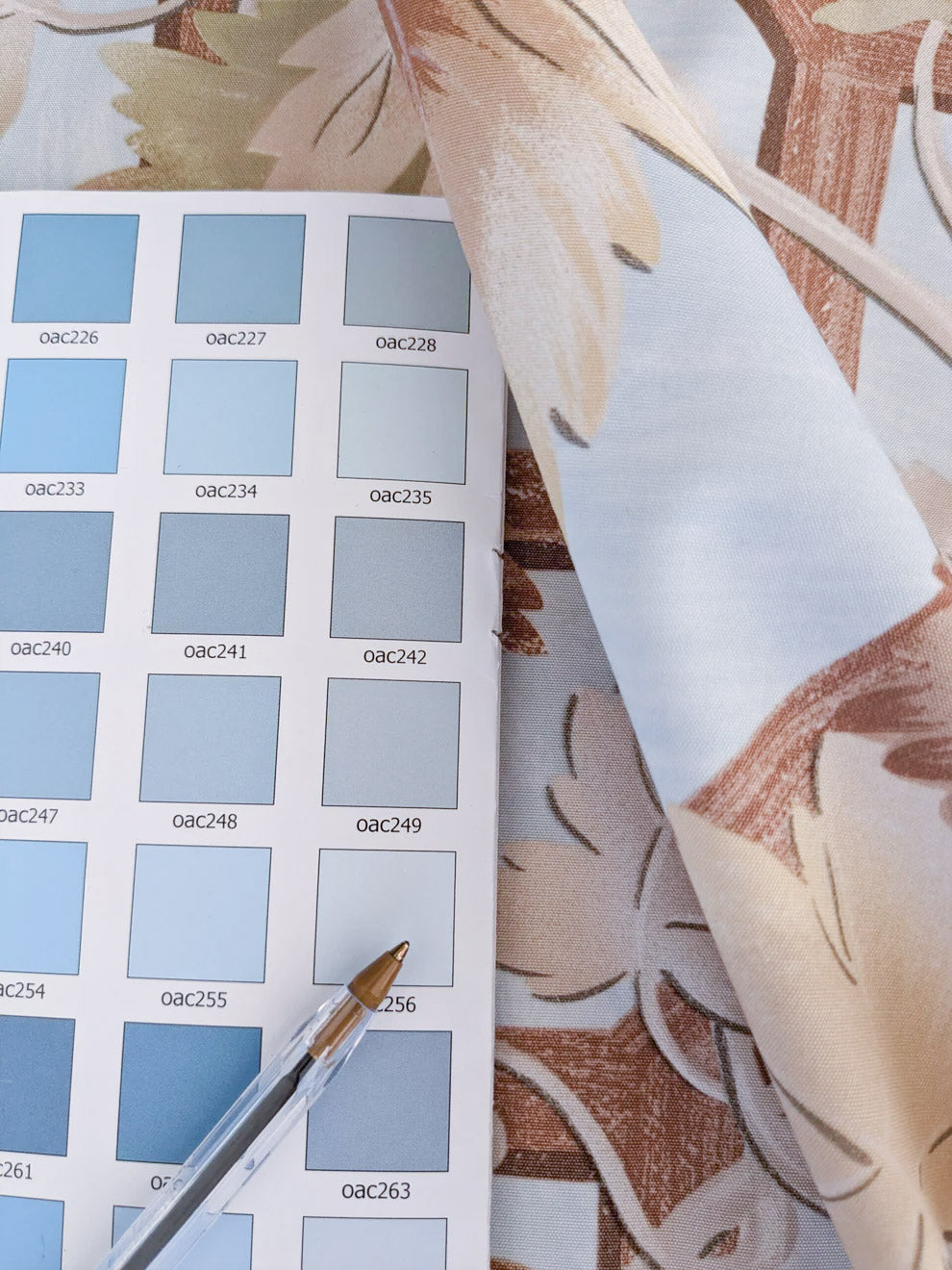 Brunschwig & Fils Vite Grape Vineyard Foliage Viticulture Printed Cotton Satin Light Blue Sky Green