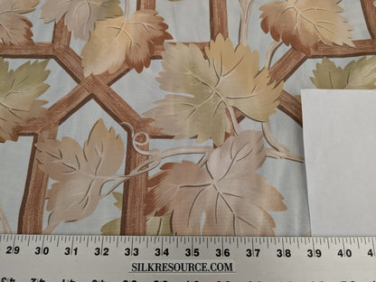 Brunschwig &amp; Fils Vite Grape Vineyard Foliage Viticulture Printed Cotton Satin Light Blue Sky Green