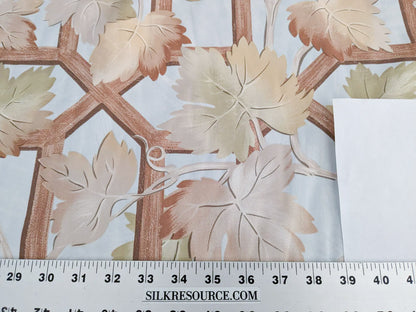 Brunschwig & Fils Vite Grape Vineyard Foliage Viticulture Printed Cotton Satin Light Blue Sky Green