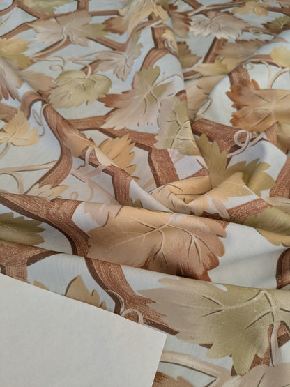 Brunschwig &amp; Fils Vite Grape Vineyard Foliage Viticulture Printed Cotton Satin Light Blue Sky Green