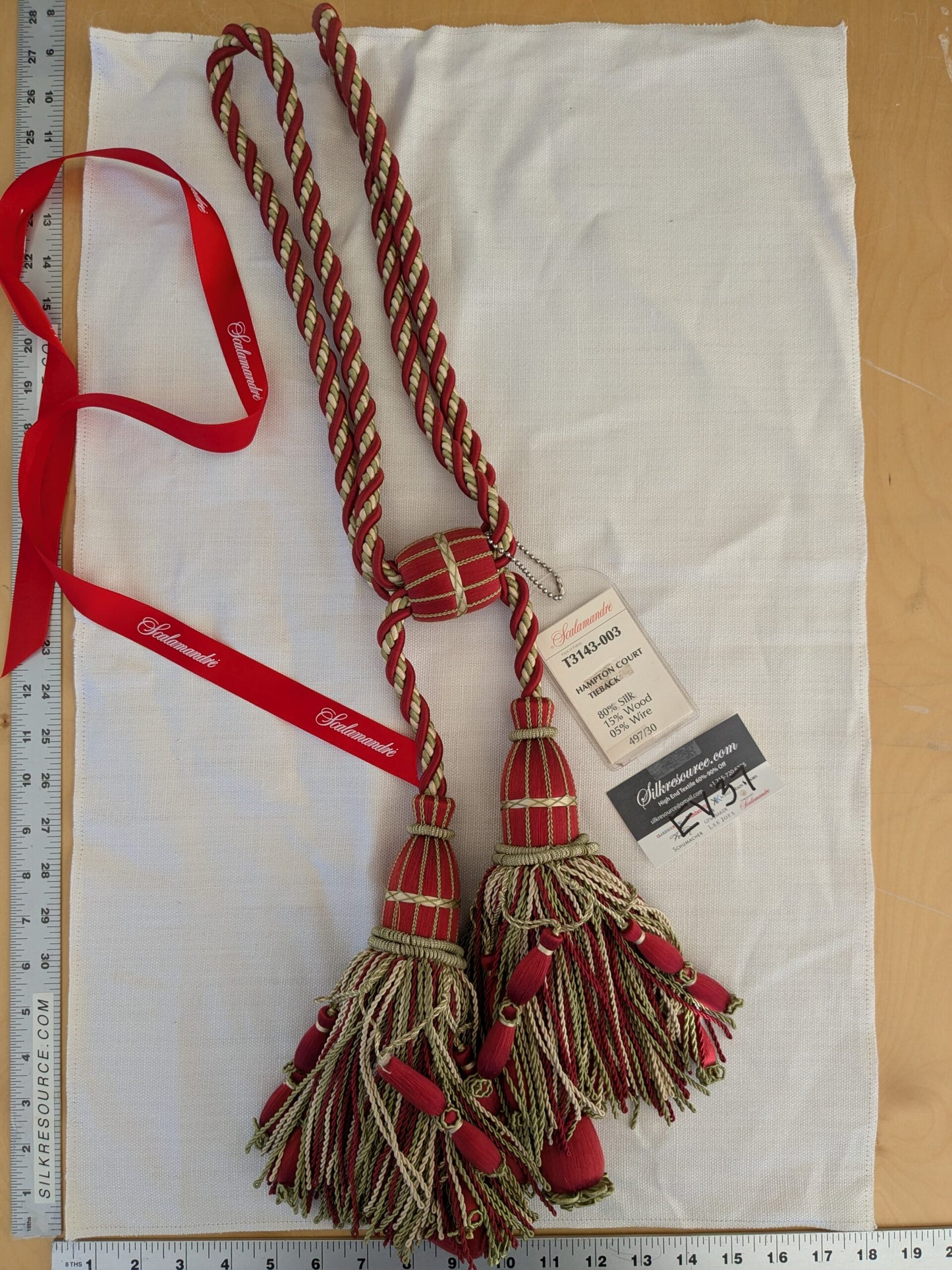 Scalamandre Hampton Court Tieback Red Green Cream Tassel MSRP USD 1058
