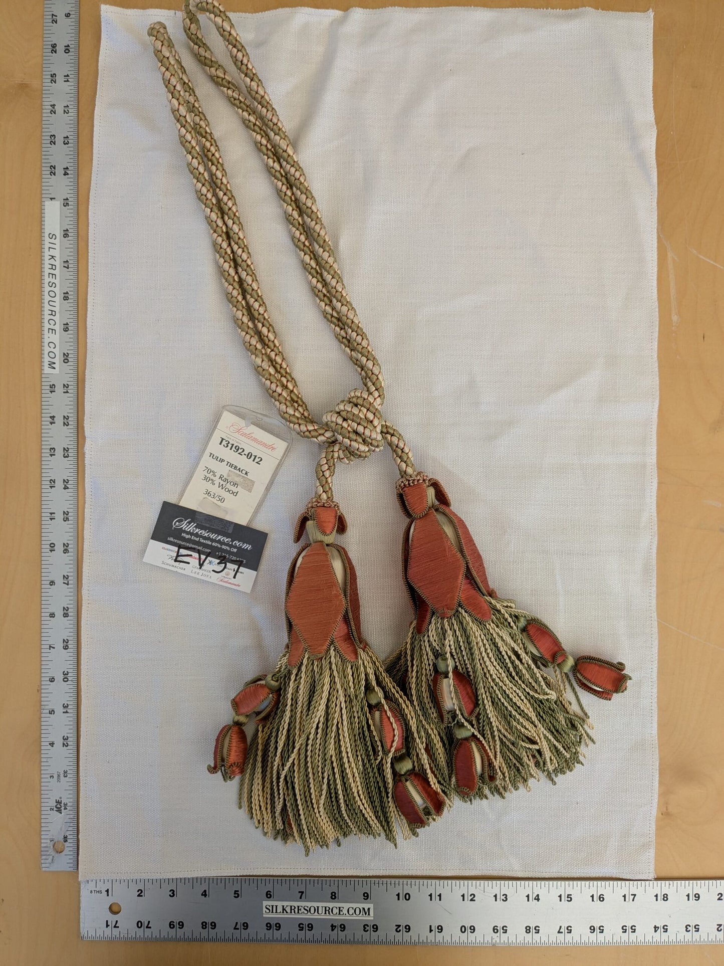 Scalamandre Tulip Tieback Pink Green Cream Tassel Rayon Cotton Wood MSRP USD 1,996