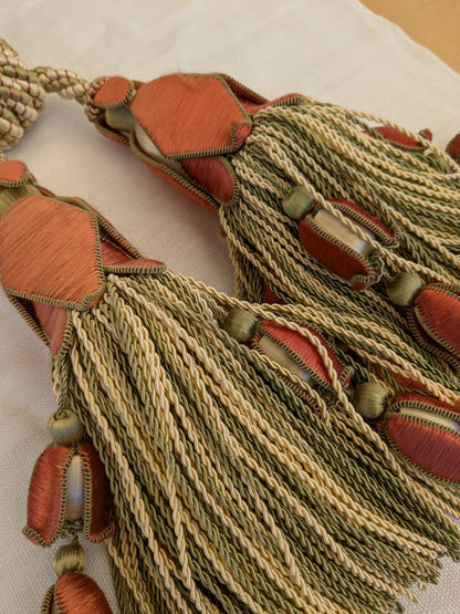 Scalamandre Tulip Tieback Pink Green Cream Tassel Rayon Cotton Wood MSRP USD 1,996