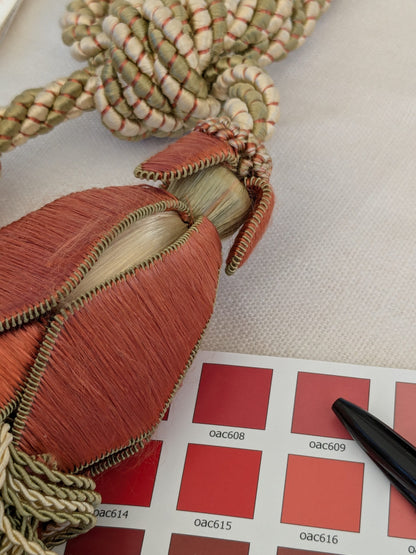 Scalamandre Tulip Tieback Pink Green Cream Tassel Rayon Cotton Wood MSRP USD 1,996