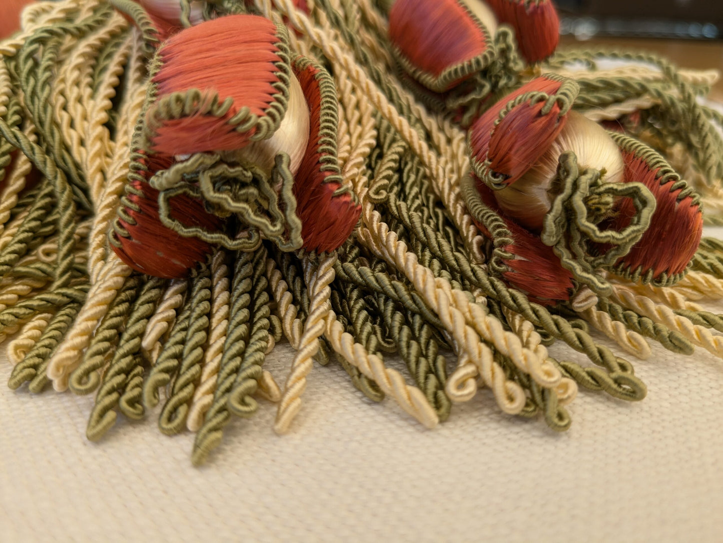 Scalamandre Tulip Tieback Pink Green Cream Tassel Rayon Cotton Wood MSRP USD 1,996