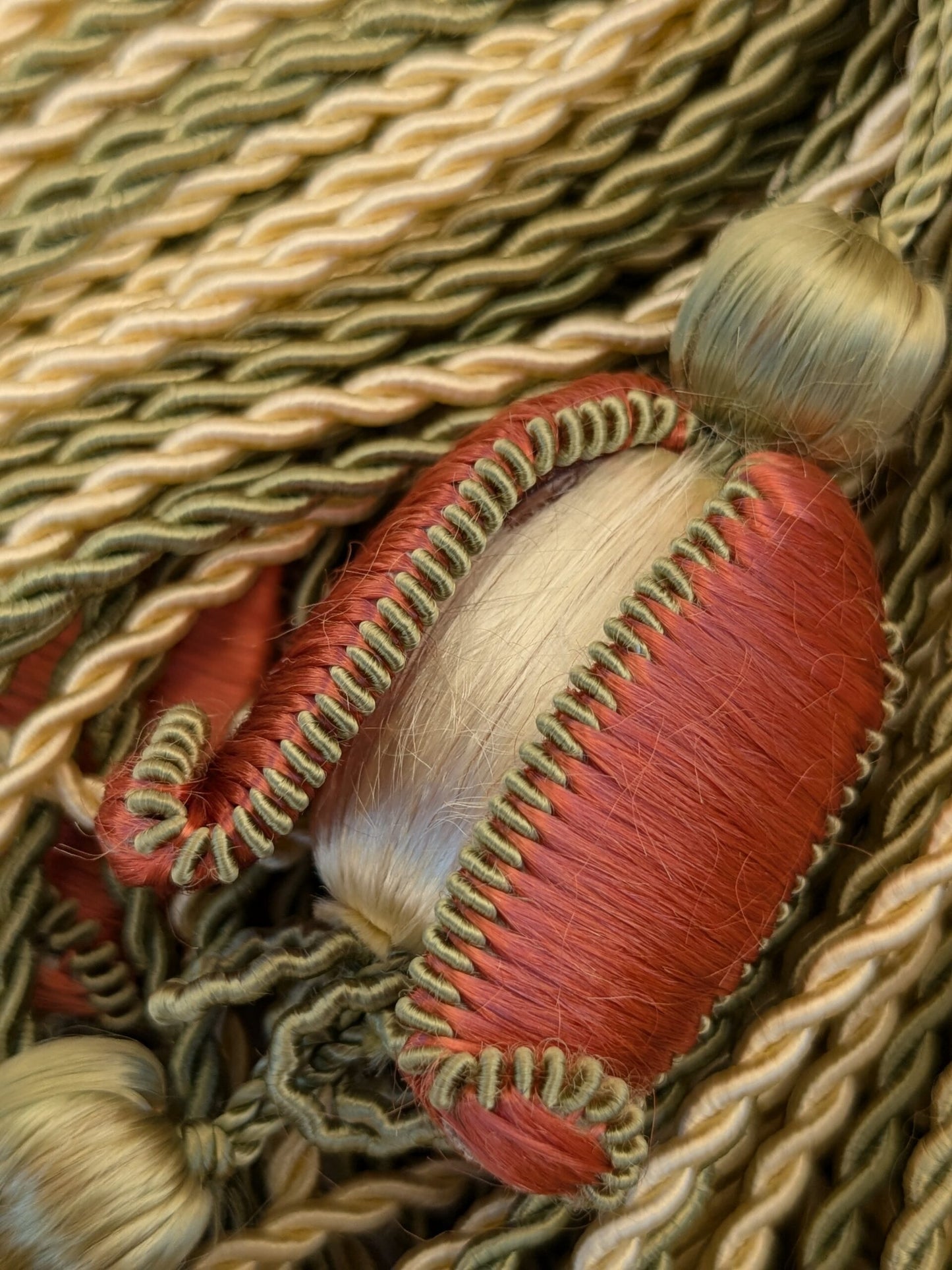 Scalamandre Tulip Tieback Pink Green Cream Tassel Rayon Cotton Wood MSRP USD 1,996