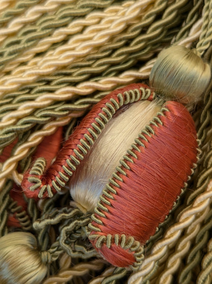 Scalamandre Tulip Tieback Pink Green Cream Tassel Rayon Cotton Wood MSRP USD 1,996