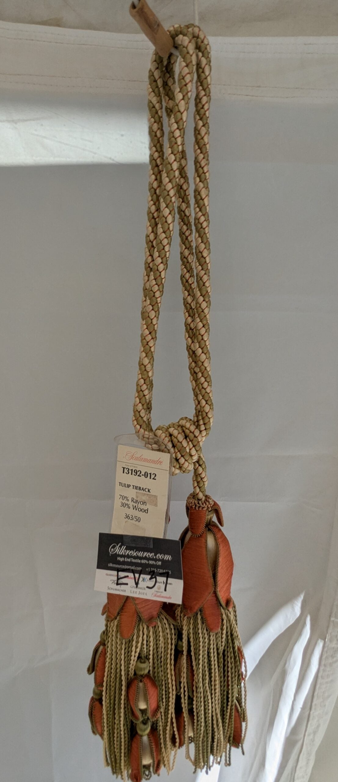 Scalamandre Tulip Tieback Pink Green Cream Tassel Rayon Cotton Wood MSRP USD 1,996