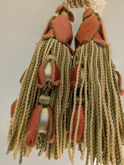Scalamandre Tulip Tieback Pink Green Cream Tassel Rayon Cotton Wood MSRP USD 1,996