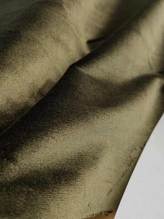 King's Silk Velvet Dark Olive Green Radiance Highest Quality Heavy 39,000+ martindale MSRP USD 728/Yard