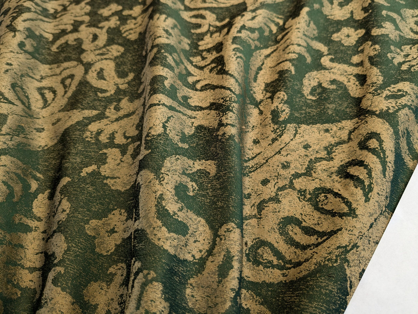 Chinoisery Flower in Vase Bronze Age 100% Silk Damask Emerald Deep Green Radiance! Highest Quality MSRP USD 400+/Yard