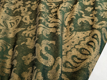 Chinoisery Flower in Vase Bronze Age 100% Silk Damask Emerald Deep Green Radiance! Highest Quality MSRP USD 400+/Yard