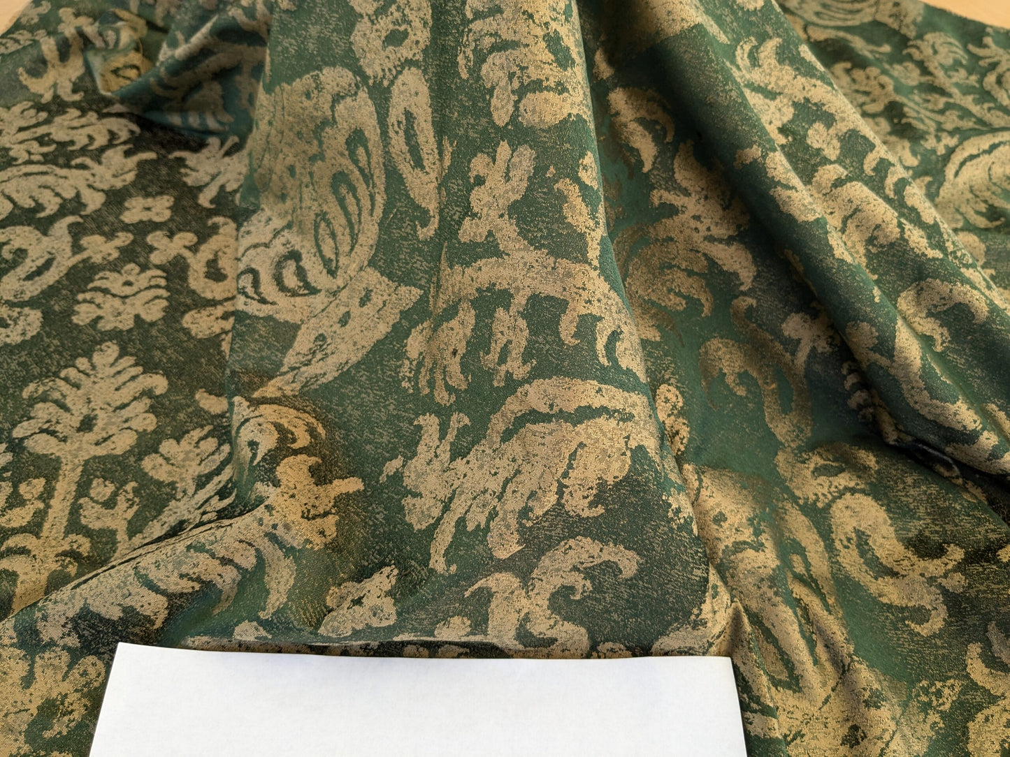 Chinoisery Flower in Vase Bronze Age 100% Silk Damask Emerald Deep Green Radiance! Highest Quality MSRP USD 400+/Yard