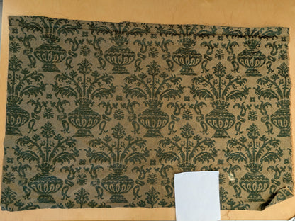 Chinoisery Flower in Vase Bronze Age 100% Silk Damask Emerald Deep Green Radiance! Highest Quality MSRP USD 400+/Yard