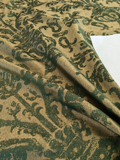 Chinoisery Flower in Vase Bronze Age 100% Silk Damask Emerald Deep Green Radiance! Highest Quality MSRP USD 400+/Yard