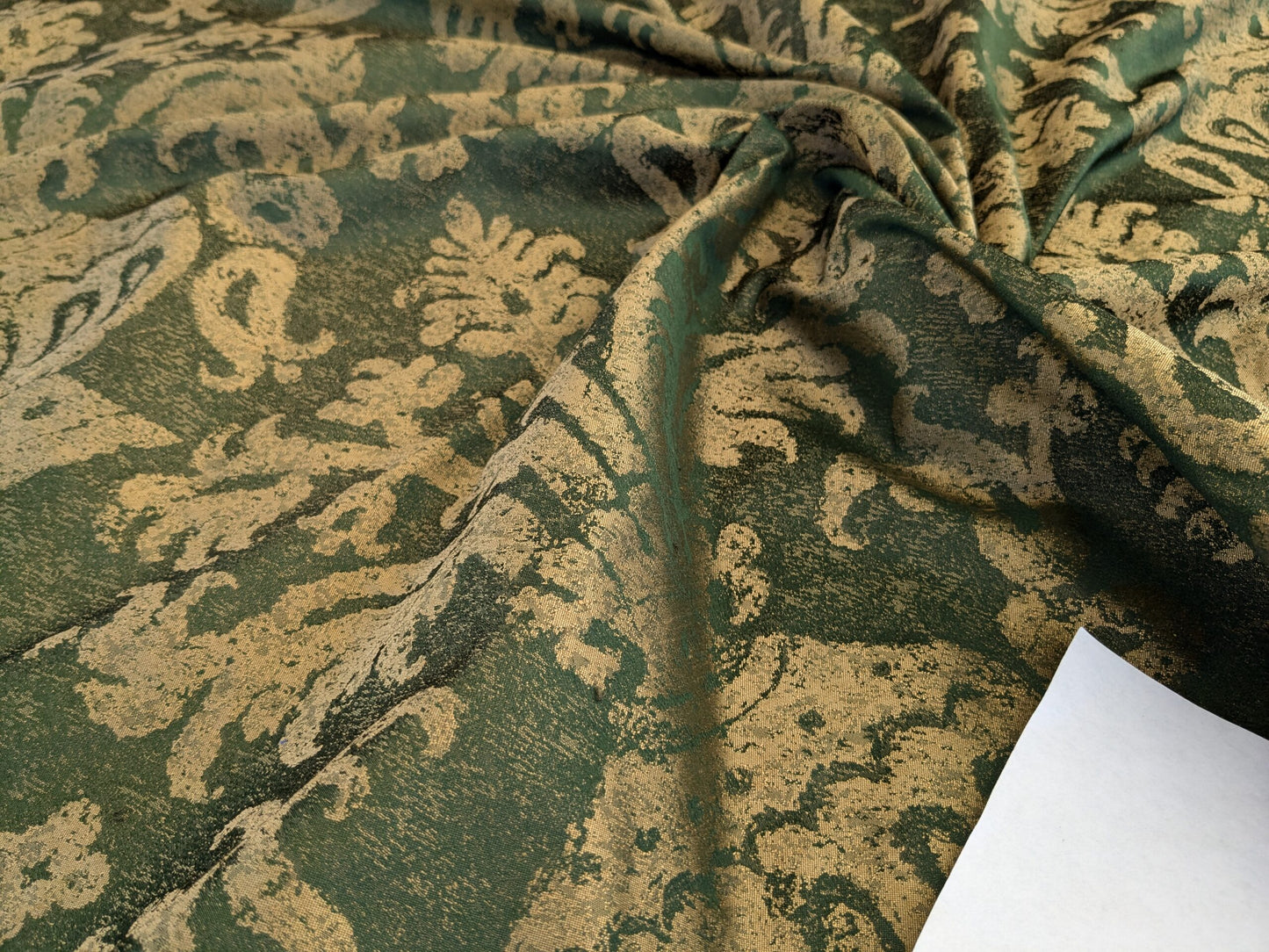 Chinoisery Flower in Vase Bronze Age 100% Silk Damask Emerald Deep Green Radiance! Highest Quality MSRP USD 400+/Yard