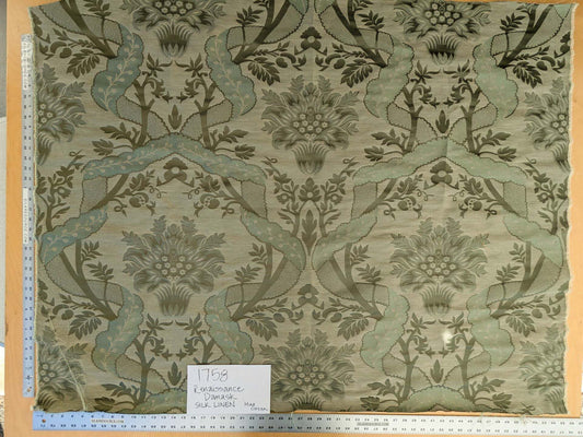BY Yard Palace Of Iris Renaissance Damask Silk Linen Sage Mint Green MSRP US 400+/yard