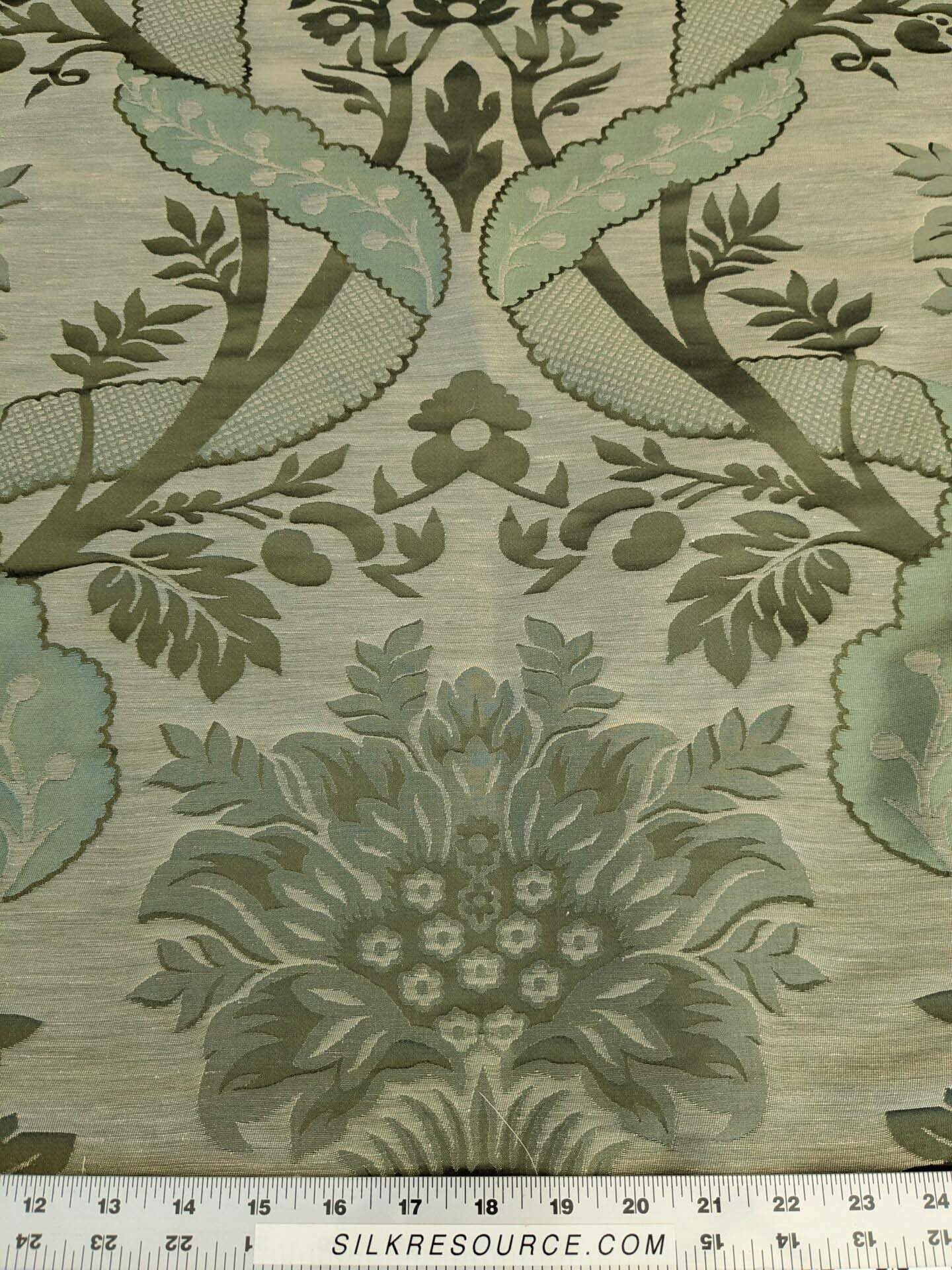 BY Yard Palace Of Iris Renaissance Damask Silk Linen Sage Mint Green MSRP US 400+/yard