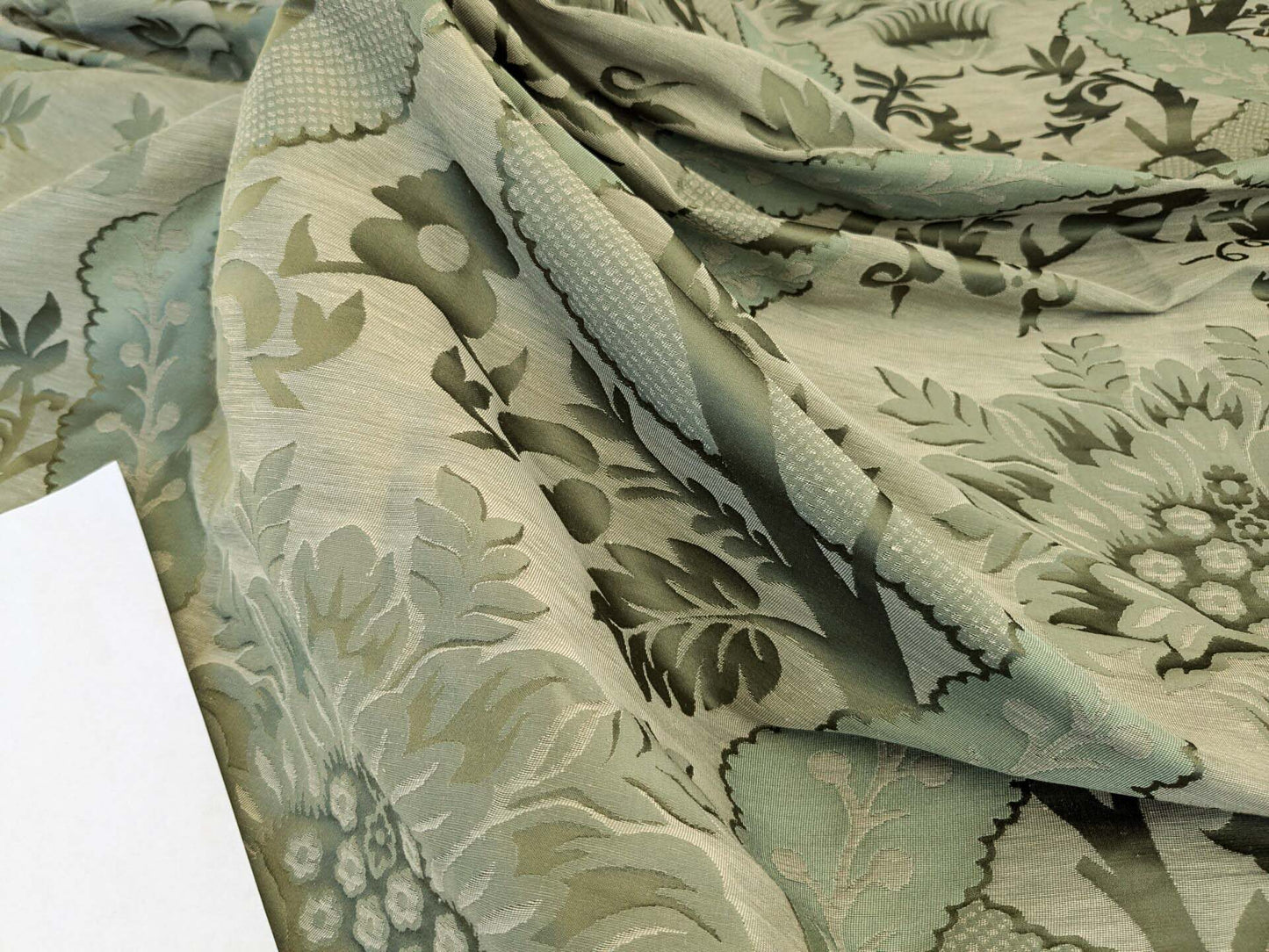 BY Yard Palace Of Iris Renaissance Damask Silk Linen Sage Mint Green MSRP US 400+/yard