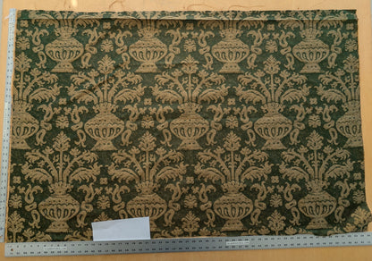 Chinoisery Flower in Vase Bronze Age 100% Silk Damask Emerald Deep Green Radiance! Highest Quality MSRP USD 400+/Yard