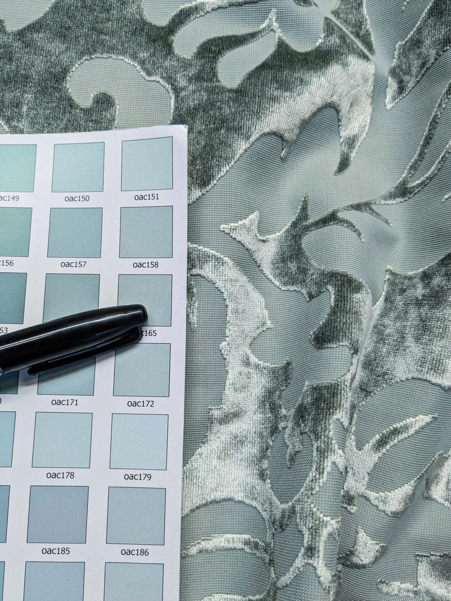 Designer Vienna Evening Icy Aqua Blue Green Cut Velvet