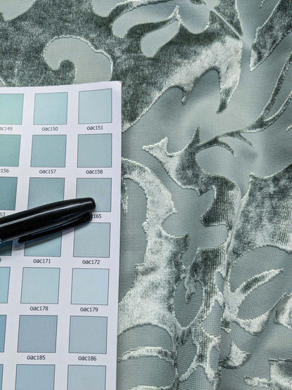 Designer Vienna Evening Icy Aqua Blue Green Cut Velvet