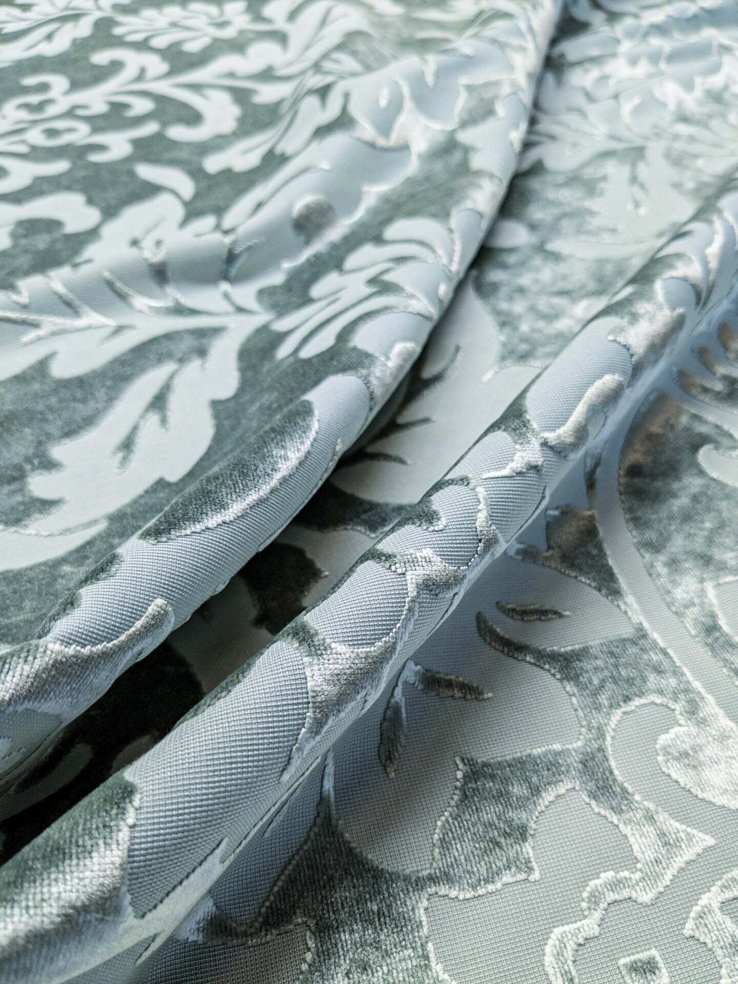 Designer Vienna Evening Icy Aqua Blue Green Cut Velvet