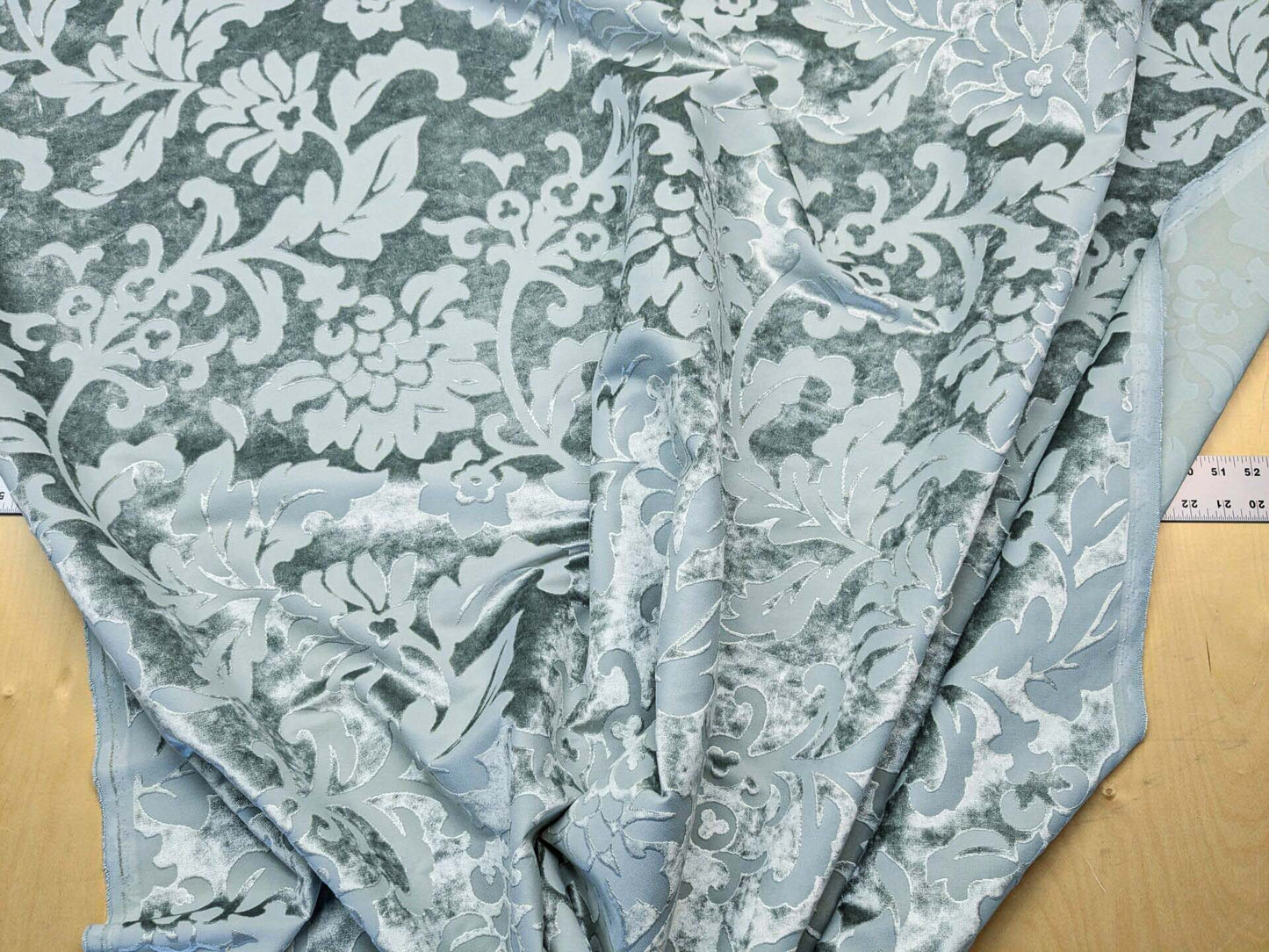 Designer Vienna Evening Icy Aqua Blue Green Cut Velvet