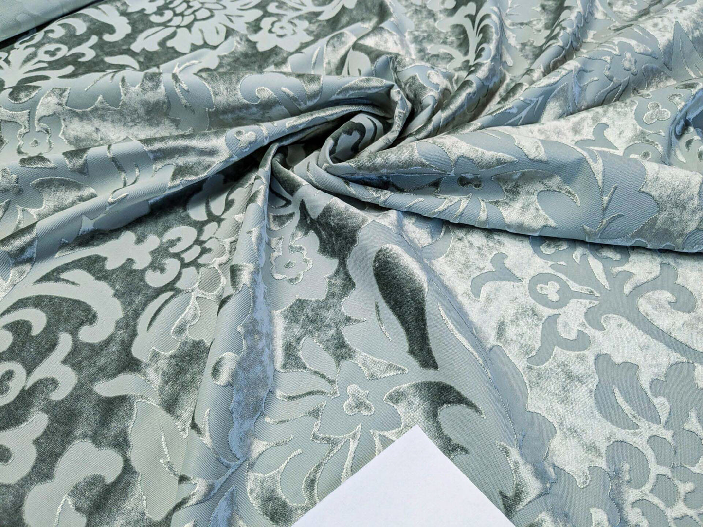 Designer Vienna Evening Icy Aqua Blue Green Cut Velvet