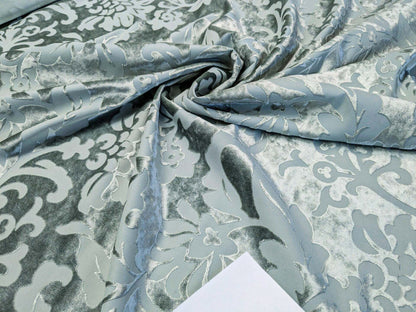 Designer Vienna Evening Icy Aqua Blue Green Cut Velvet