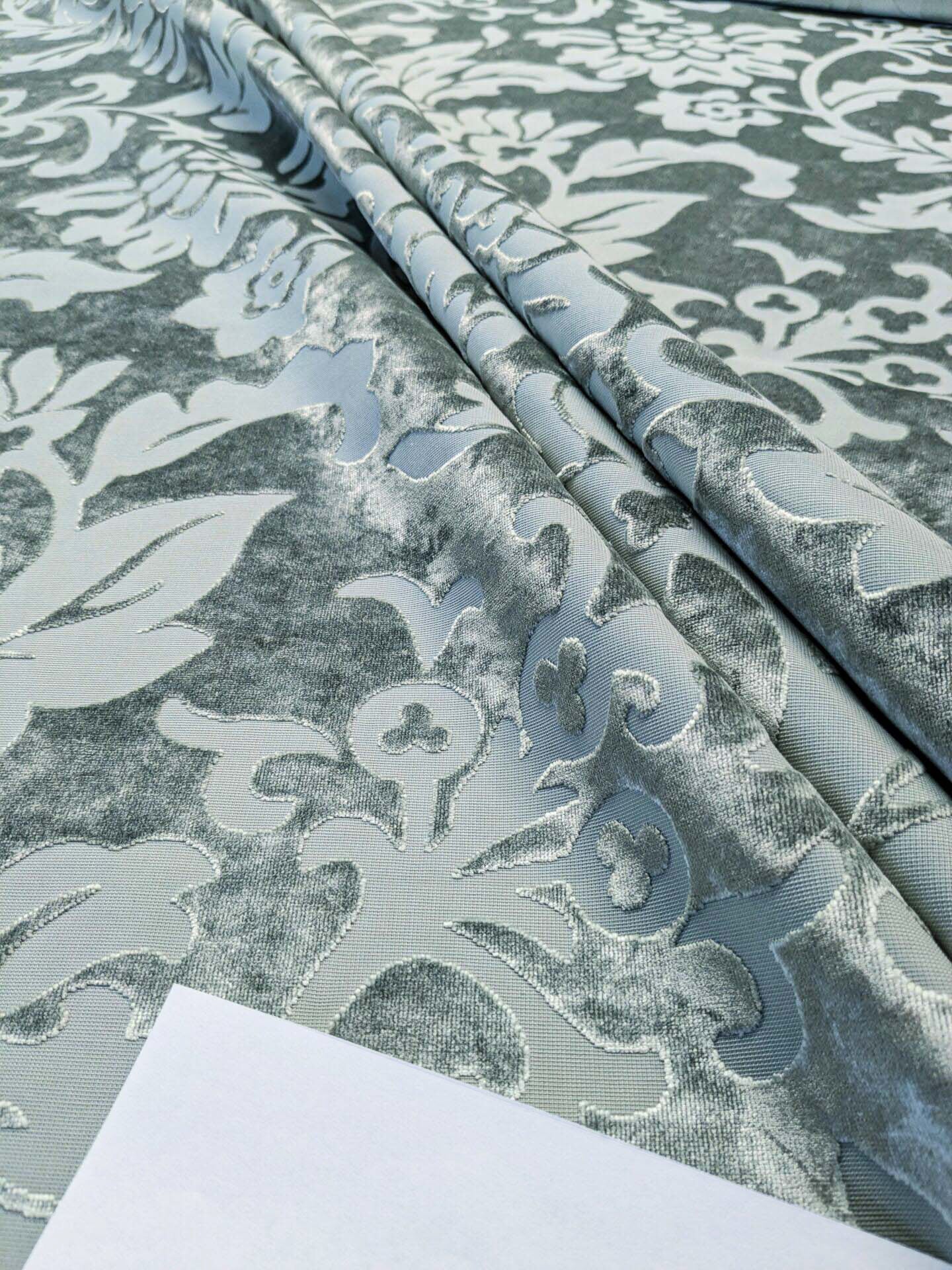 Designer Vienna Evening Icy Aqua Blue Green Cut Velvet