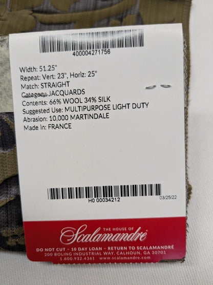 Special Order Scalamandre Lelievre Paris Athenais Etain Gray Silk Wool Damask MSRP USD1082/y