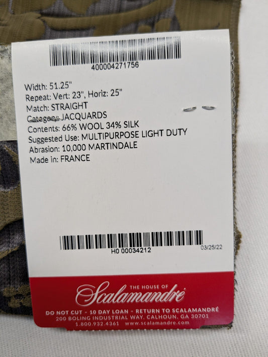 Special Order Scalamandre Lelievre Paris Athenais Etain Gray Silk Wool Damask MSRP USD1082/y