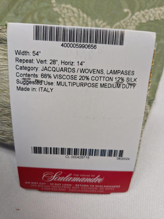 Special Order Scalamandre Colony Fabric Vivaldi Gold and Linen on Jade Botanical Foliage MSRP USD640/y