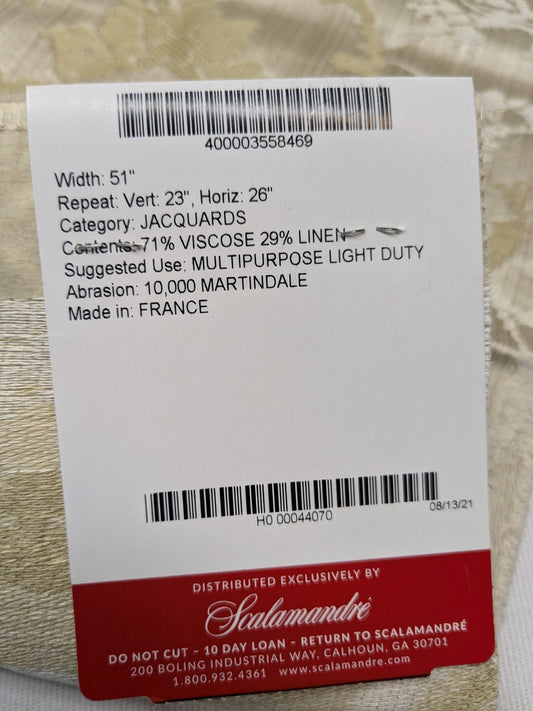 Special Order Scalamandre Lelievre Paris Brocatelle Florentine Creme Cream White Damask Historic Pomegranate MSRP USD 1224/y