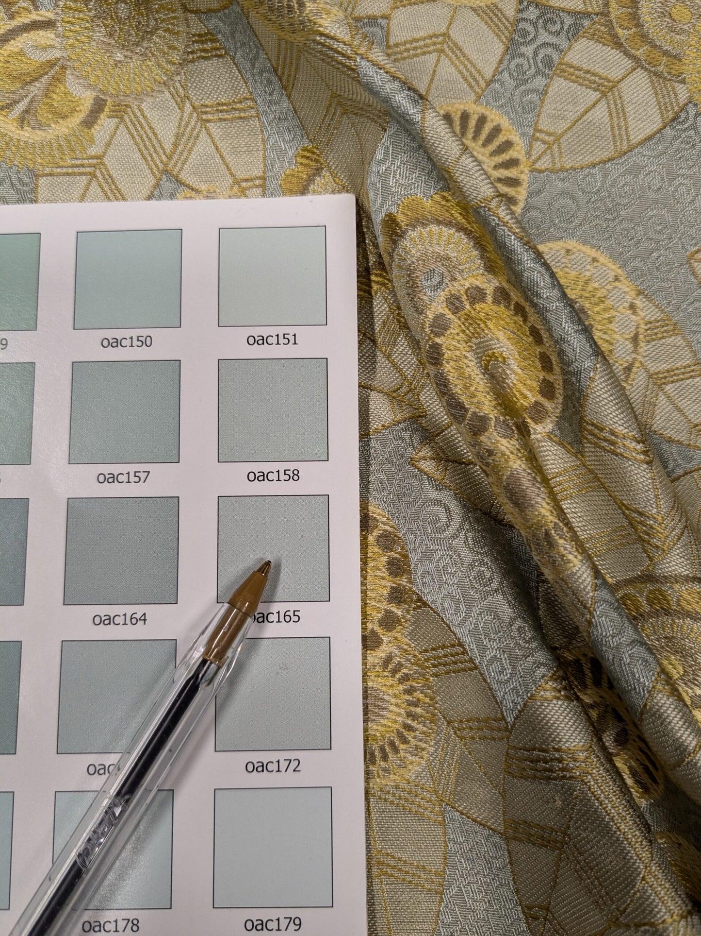 1.5Y Hiend Art Deco Sunflower Daisy 100% Silk Brocade Aqua Blue Gold Flora MSRP USD 280+/Y