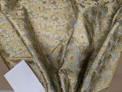 1.5Y Hiend Art Deco Sunflower Daisy 100% Silk Brocade Aqua Blue Gold Flora MSRP USD 280+/Y