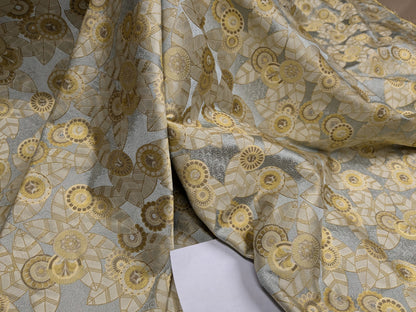 1.5Y Hiend Art Deco Sunflower Daisy 100% Silk Brocade Aqua Blue Gold Flora MSRP USD 280+/Y